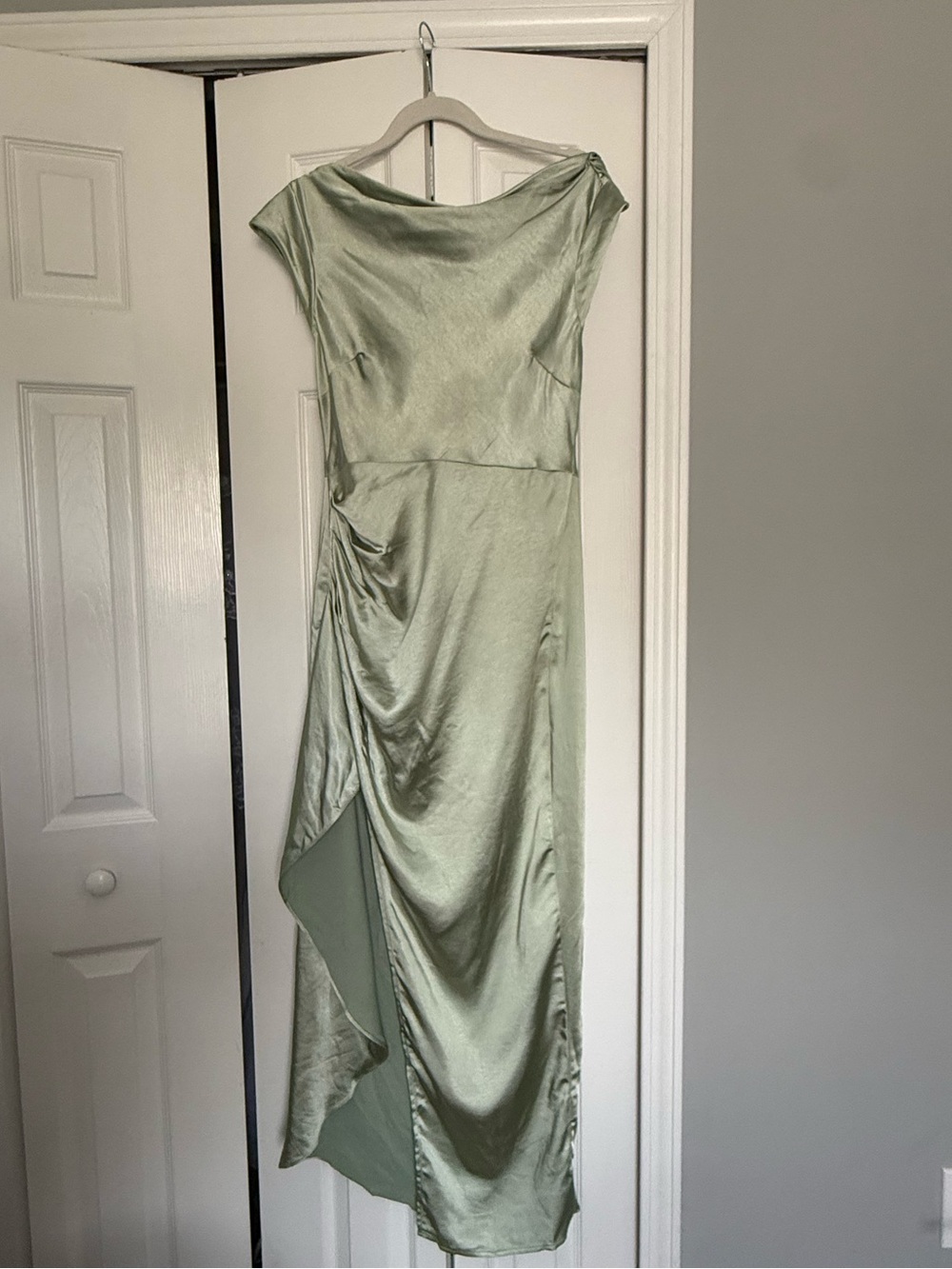 Selfie Leslie Grecian Cap Sleeve Cowl Back Dress Sage